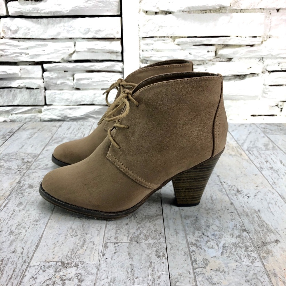 Mia Shawna Suede Lace Up Stacked Heel Boot